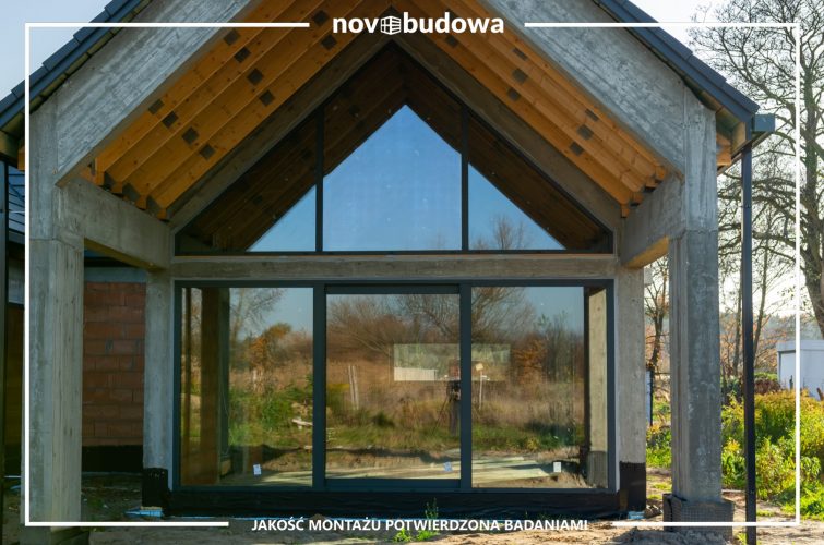 Novobudowa realizacje: Nowoczesna stodoła parterowa z przeszkloną ścianą